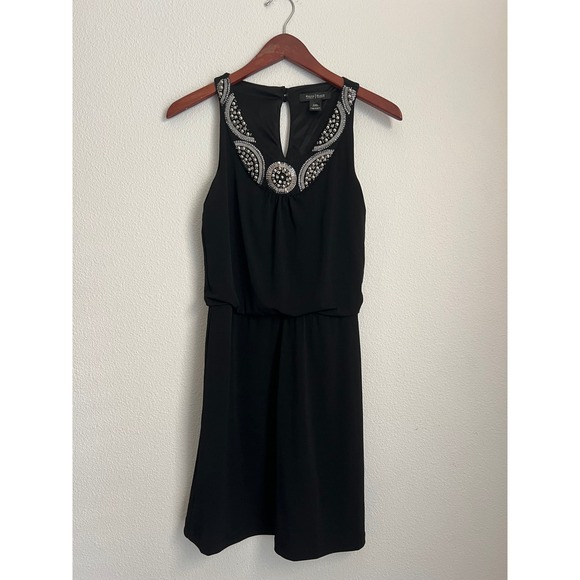 White House Black Market Dresses & Skirts - White House Black Market Embellished Keyhole Neck Black Sleeveless Dress XXS